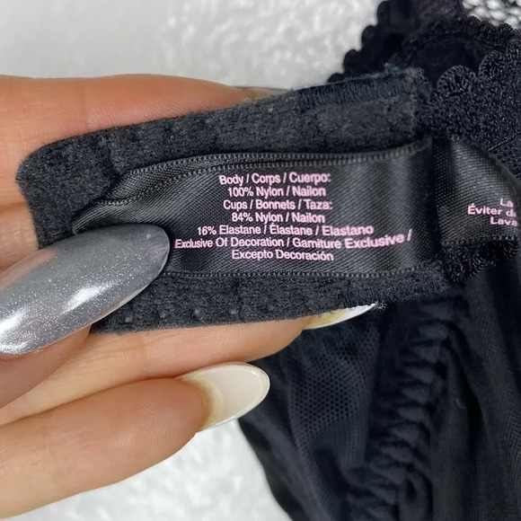 Victoria’s Secret Black Chiffon Babydoll Slip W/ Rhinestone Embellished … - Picture 7 of 11